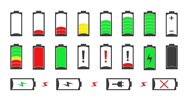 Verzameling van batterijen met verschillende laadniveaus.