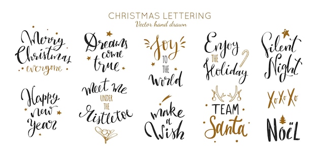 Verzameling van belettering en kalligrafie zinnen voor kerstmis en nieuwjaar