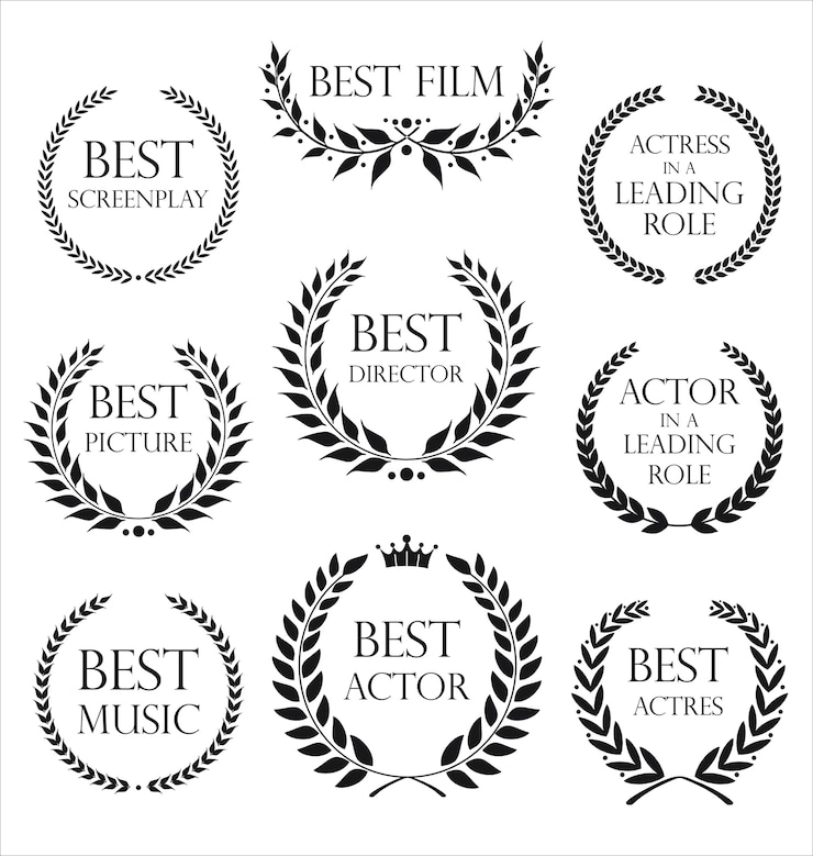 Vector verzameling van black label met lauwerkrans filmprijs