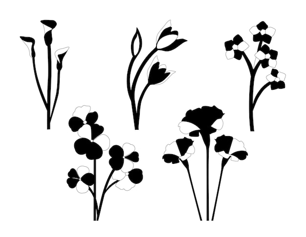 Verzameling van bloem silhouetten vector