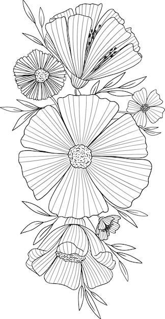 Verzameling van bloemafbeeldingen zwart-wit afbeelding set elementen