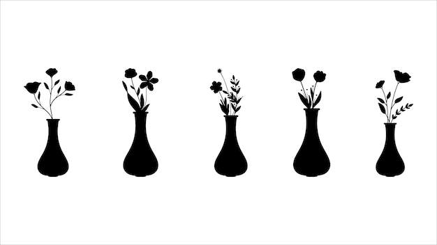 Verzameling van bloemenvaas silhouet illustraties