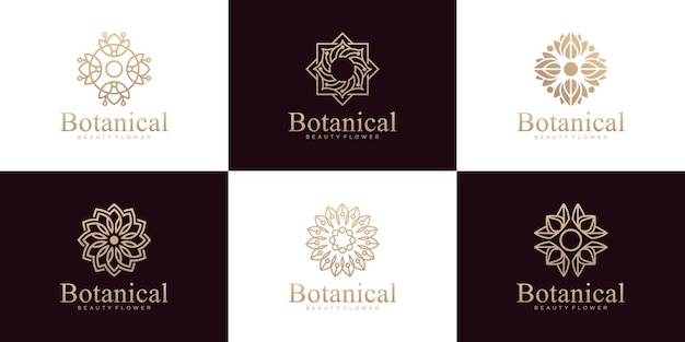 Verzameling van botanische ornamenten, luxe lijnstijl logo