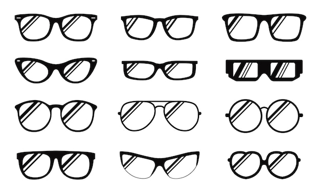 verzameling van bril clipart verschillende model monochrome bril icoon