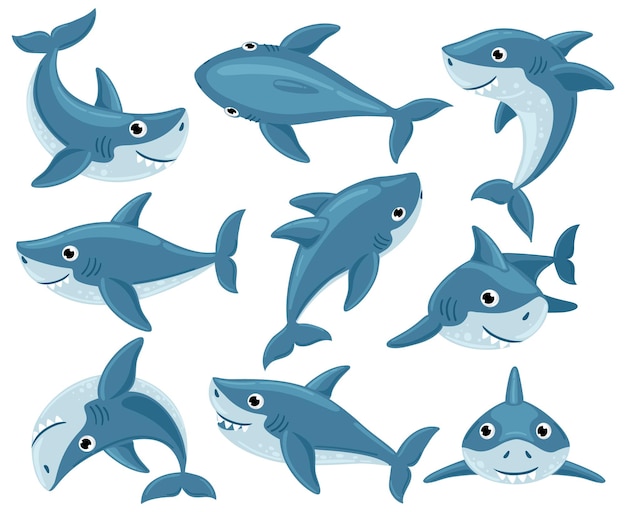 verzameling van Cartoon haaien geïsoleerd op wit