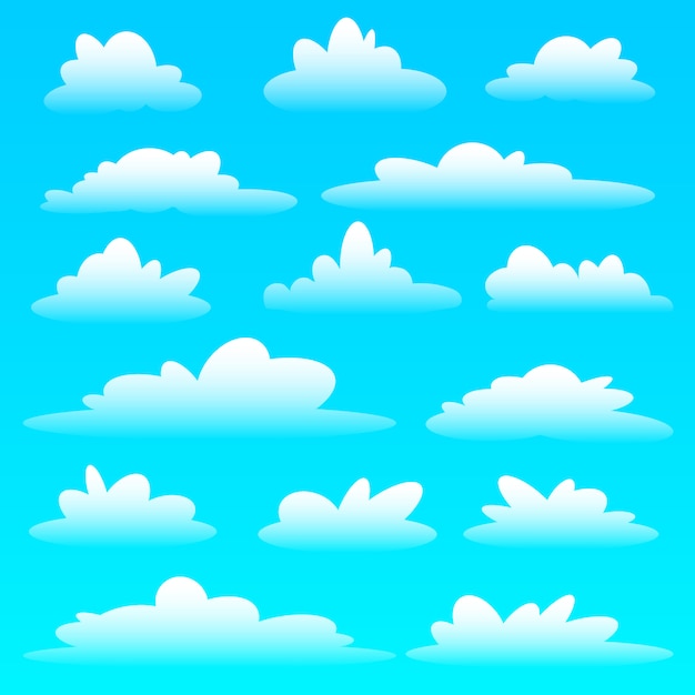 Verzameling van cartoon wolken op een blauwe achtergrond