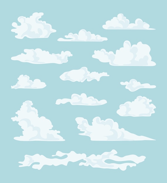 Verzameling van cartoonwolken met verschillende vormen Vectorillustratie