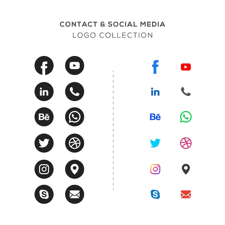 Vector verzameling van contact- en social media-logo's