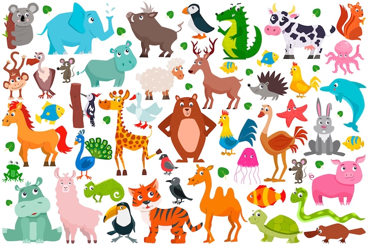 Vector verzameling van cute cartoon dieren. illustratie.