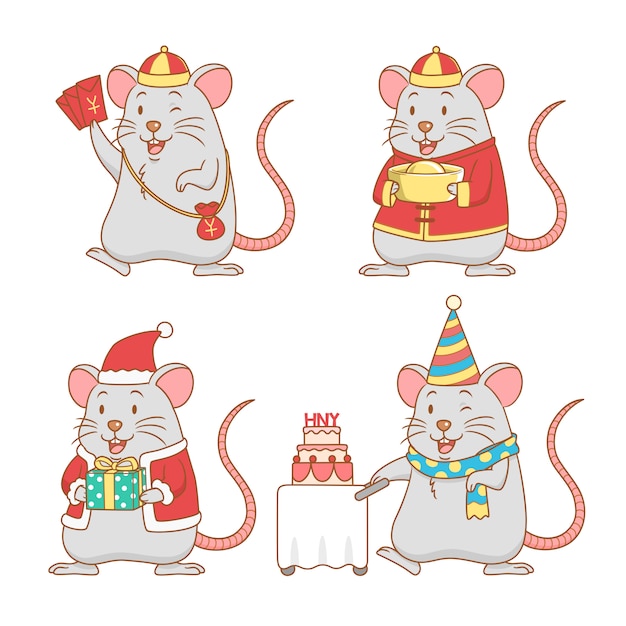 Verzameling van cute cartoon ratten voor nieuwjaar