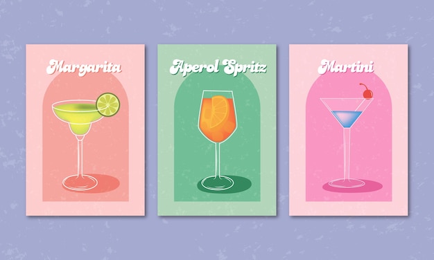 Verzameling van drie cocktailglazen pictogram uitnodiging illustratie plat minimalistisch design