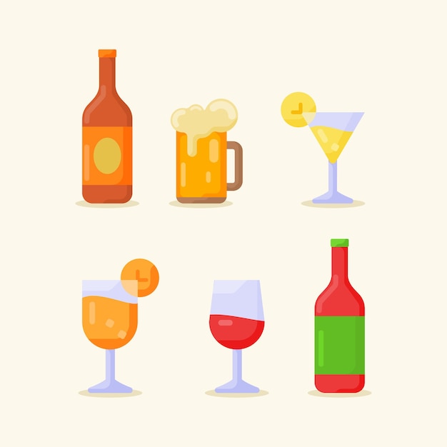 Verzameling van drinken drank pictogram geïsoleerd op beige