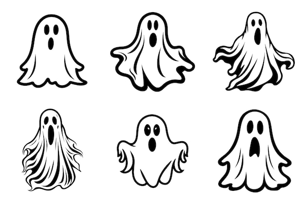 Verzameling van eenvoudige platte geesten vector Halloween enge spookachtige monsters cartoon