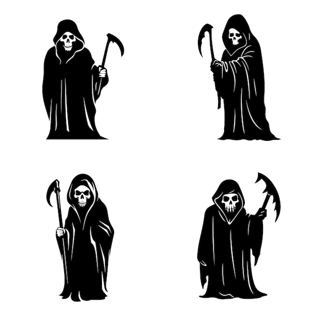 Verzameling van eenvoudige platte Grim Reaper vector Halloween Grim Reaper cartoon