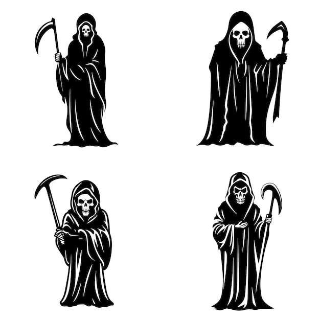 Verzameling van eenvoudige platte Grim Reaper vector Halloween Grim Reaper cartoon
