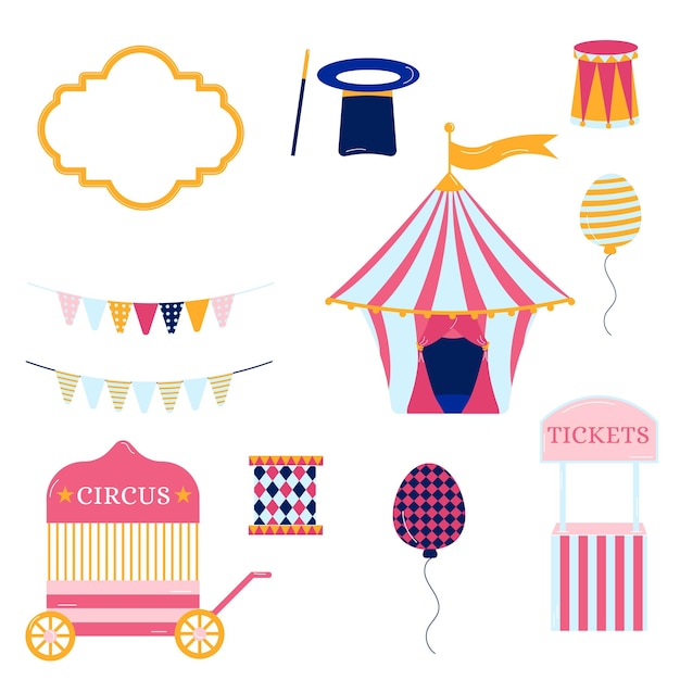 Verzameling van elementen roze circus Tent garland ticket office