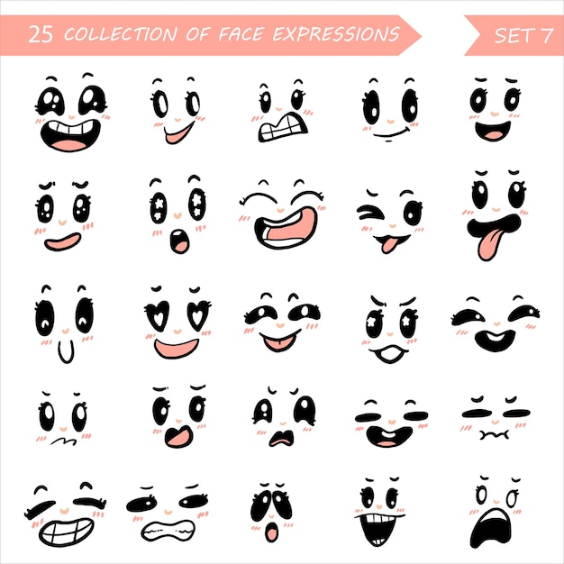 Verzameling van emoticons gezichtsuitdrukking gevoelens collectie illustratie en vector