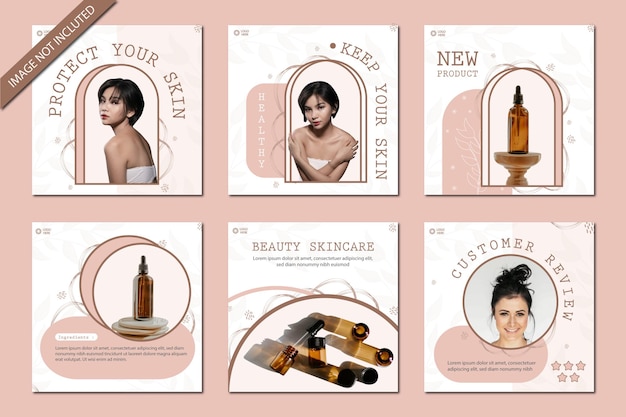 Vector verzameling van eps instagram posts voor huidverzorgingsproducten en cosmetica