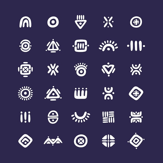 Verzameling van etnische symbolen gestileerde vector plat pictogrammen abstracte tekens magische hand getekende talismannen