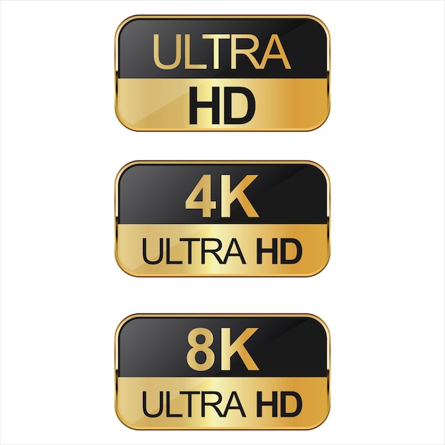 Verzameling van Full HD 4k 8K- en Ultra Hd-pictogrammen