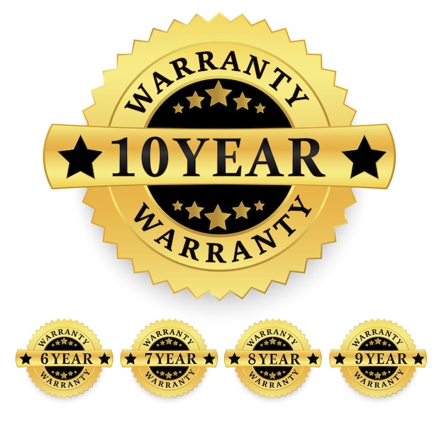 Verzameling van garantie nummer 6 7 8 9 10 jaar label badge goud en zwart stijl Set garantie logo ontwerp geïsoleerd op witte achtergrond Vector gouden garantie en illustratie