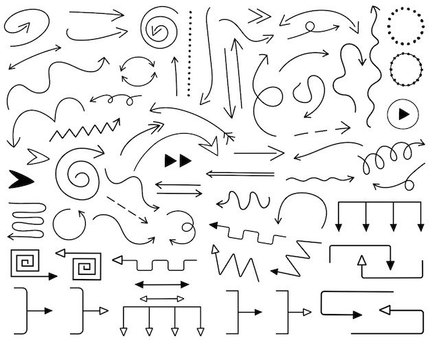 Verzameling van geïsoleerde doodle pijlen wijzers Vector set hand getrokken pijlen geïsoleerd