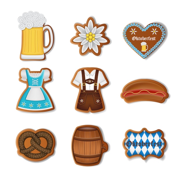 Vector verzameling van geïsoleerde oktoberfest-peperkoekkoekjes