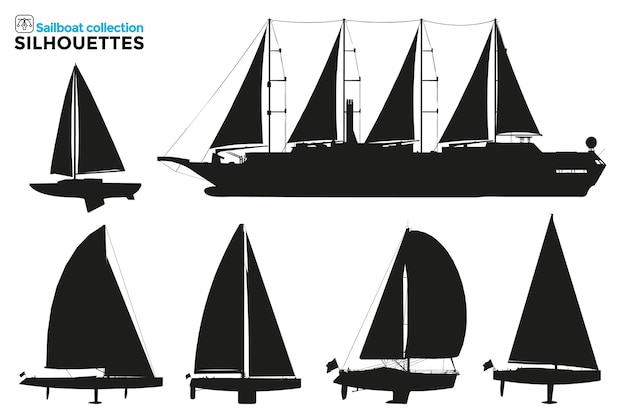 Vector verzameling van geïsoleerde silhouetten van zeilschepen