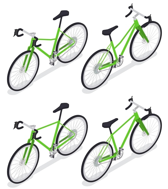 Verzameling van geïsoleerde sport fietsen beelden van weg fietsen cruisers pictogrammen met schaduwen op wit