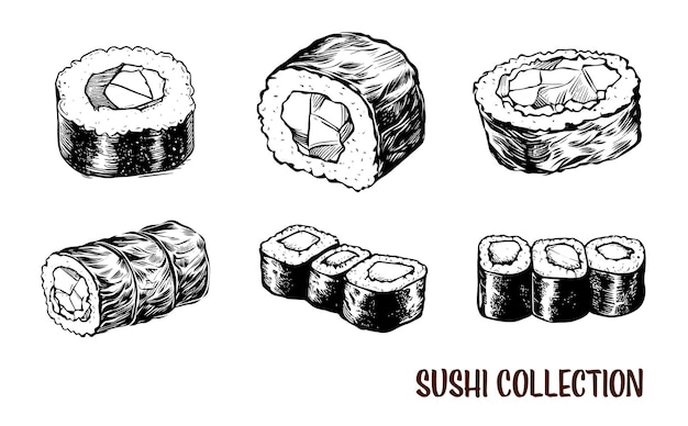 Verzameling van getrokken sushi