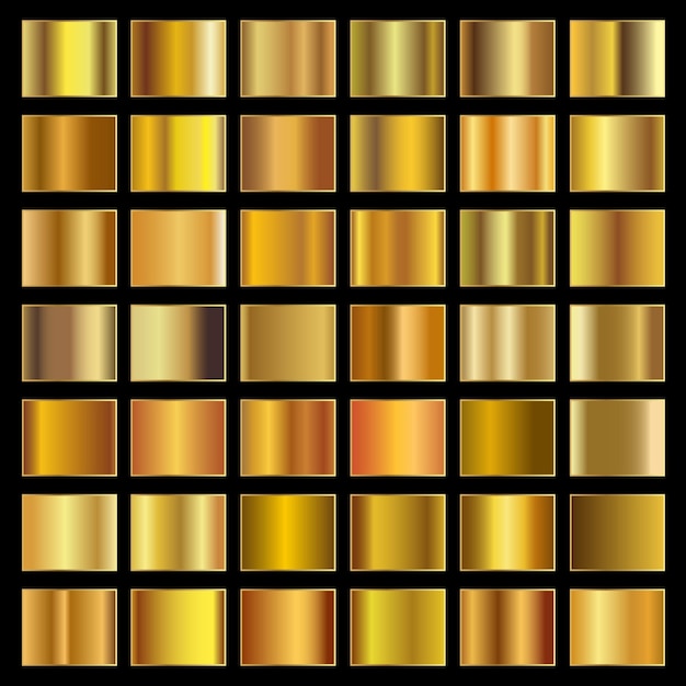 Verzameling van gouden gradiënten realistische gouden metalen paletten gouden gradiënt set bewerkbare vectortextuur in eps10