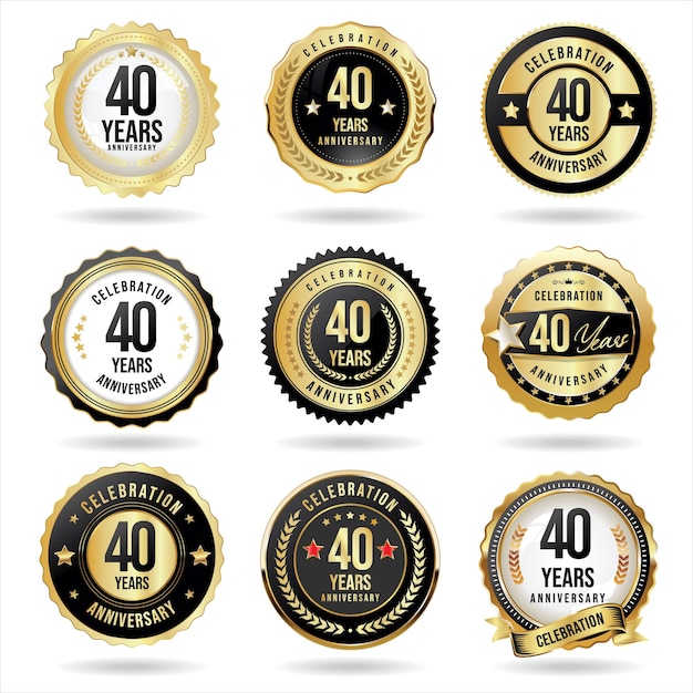 Verzameling van gouden jubileum badge en labels vector illustratie