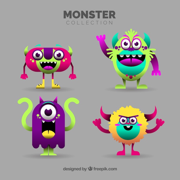 Vector verzameling van grappige monsters in vlakke stijl