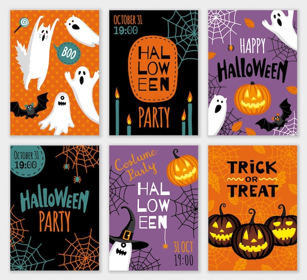 Verzameling van halloween-bannersjablonen. Leuke karakters.