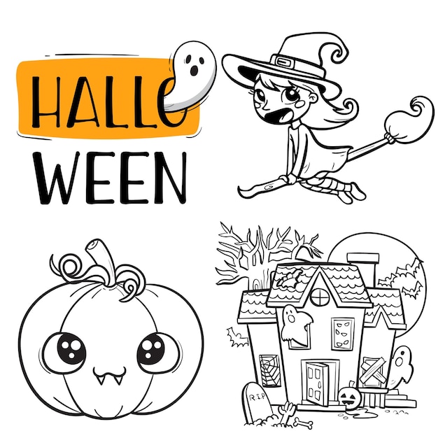 Verzameling van Halloween-items overzicht Kleurplaten voor kinderen