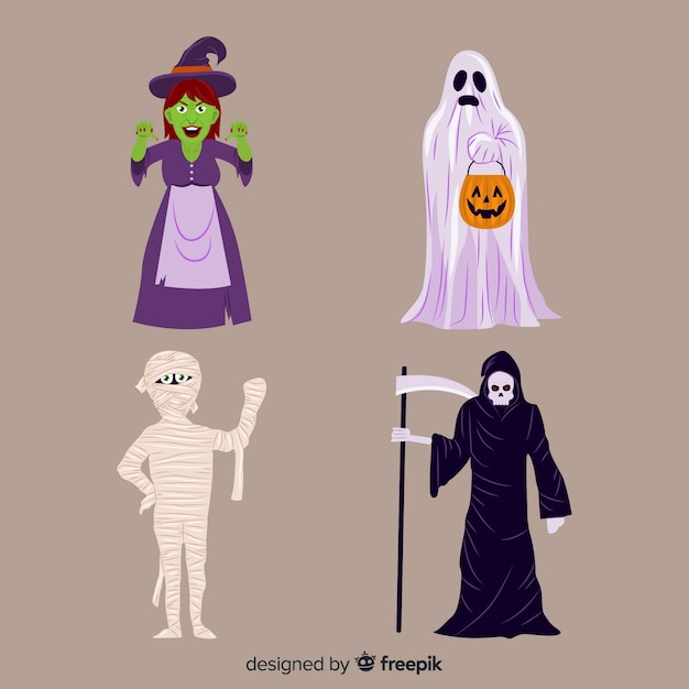 Vector verzameling van halloween karakters op platte ontwerp