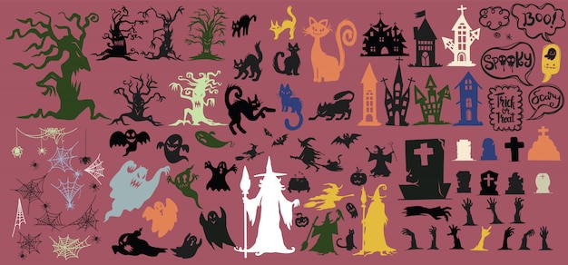 Verzameling van halloween silhouetten pictogram en karakter.