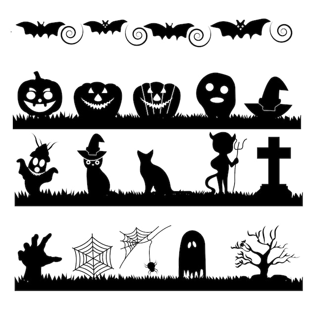 Vector verzameling van halloween-silhouetten, pictogrammen en tekens