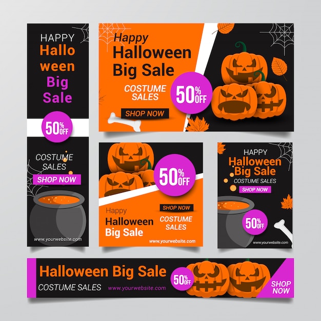 Vector verzameling van halloween verkoop banner achtergrond