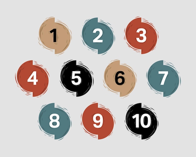 Vector verzameling van handgetekende geometrische vormen opsommingstekens nummers van één tot tien