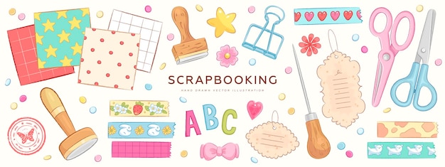 Vector verzameling van handgetekende kunstbenodigdheden voor scrapbooking