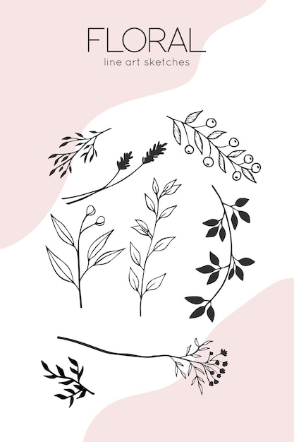 Verzameling van handgetekende lentebloemen en planten Monochrome vectorillustraties in schetsstijl