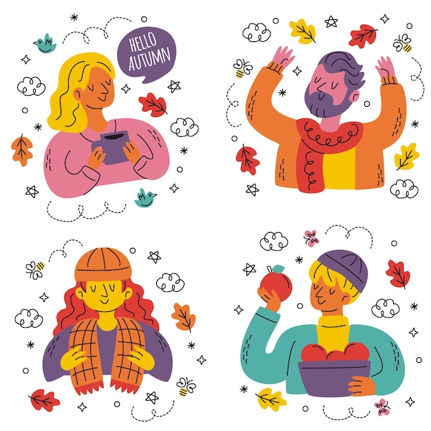 Verzameling van handgetekende schattige herfststickers