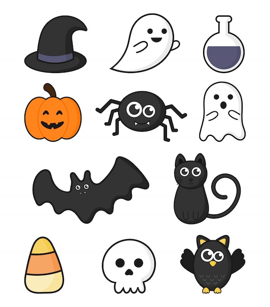 Vector verzameling van happy halloween iconen set geïsoleerd op een witte achtergrond.