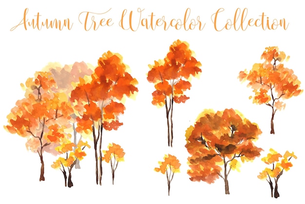 Verzameling van herfstboom aquarel enkel object