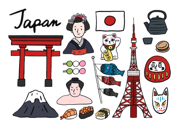 Verzameling van iconische symbolen van japan