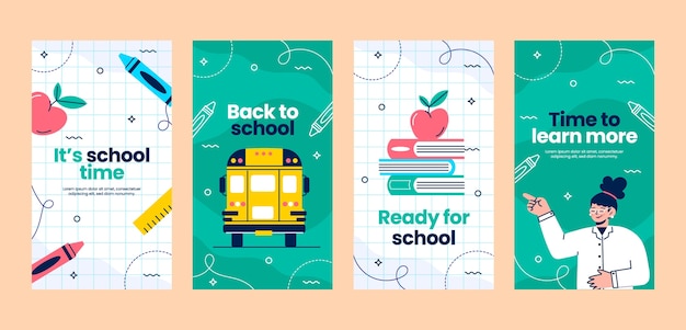 Vector verzameling van instagram-verhalen voor terug naar schoolseizoen
