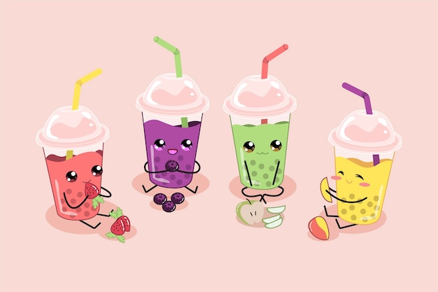 Verzameling van kawaii bubble tea