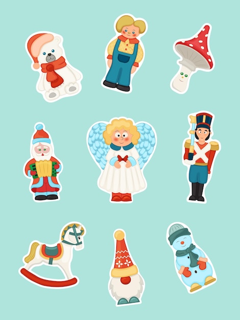 Verzameling van kerstversieringen stickers van kerstspeelgoed decoraties voor de feestdagen Vector illustratie