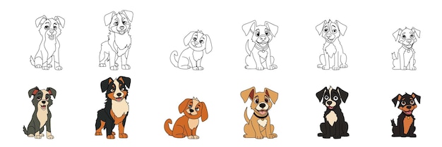 Verzameling van kleine hond overzicht en gekleurde vectorillustratie